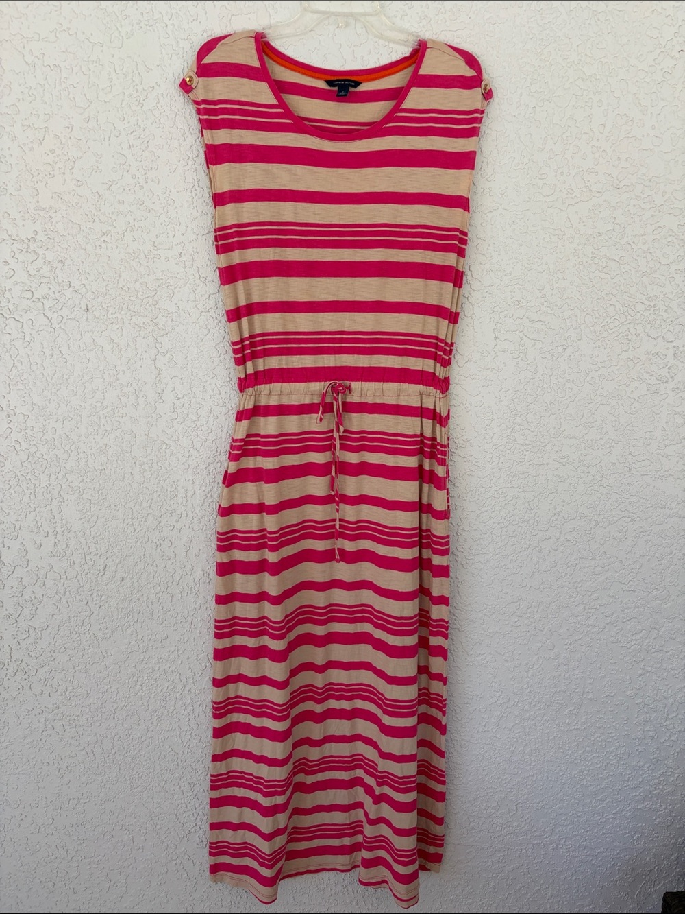 Tommy Hilfiger Pink, Orange and Cream Striped maxi dress with pockets size M